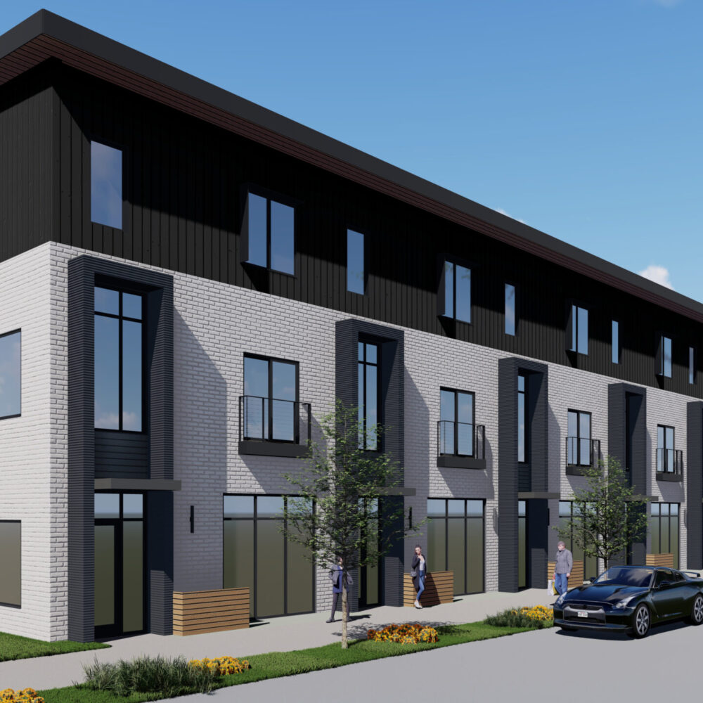 Marque Townhomes - Dark Siding, White Brick_Back Perspective